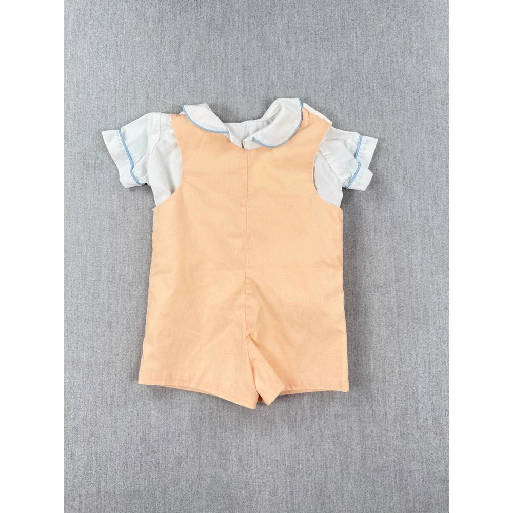 Barbara Bullard Designs Boys Peach‎ White Lamb Balloon Romper Set Size 2 Vintage